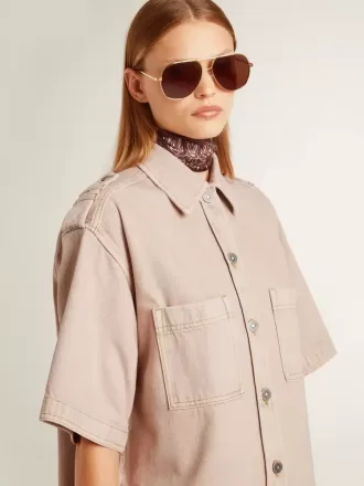 Camicia oversize da donna in denim tinto rosa