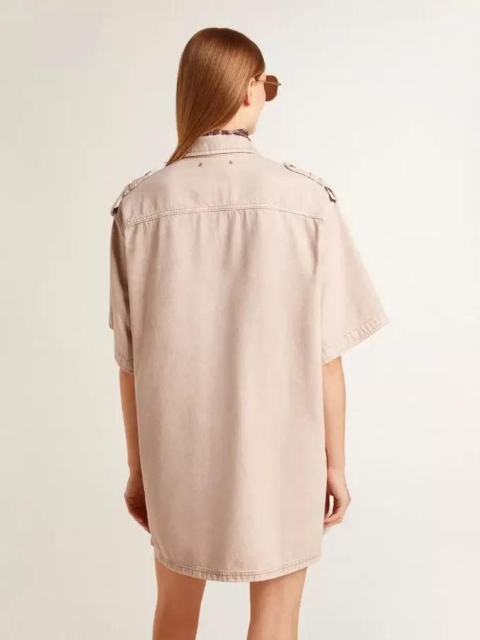 Camicia oversize da donna in denim tinto rosa Camicia oversize da donna in denim tinto rosa