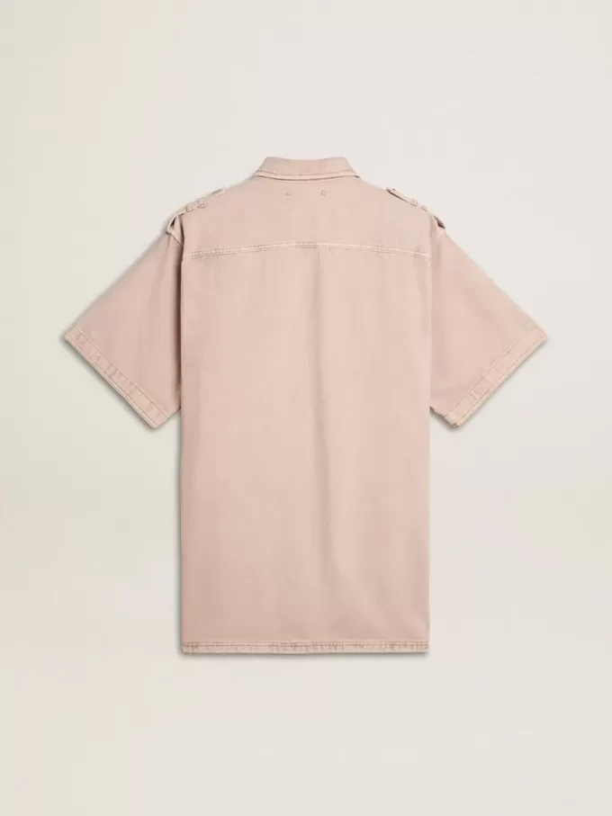 Camicia oversize da donna in denim tinto rosa Camicia oversize da donna in denim tinto rosa