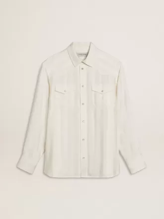 Camicia oversize da uomo bianco consumato con righe verticali