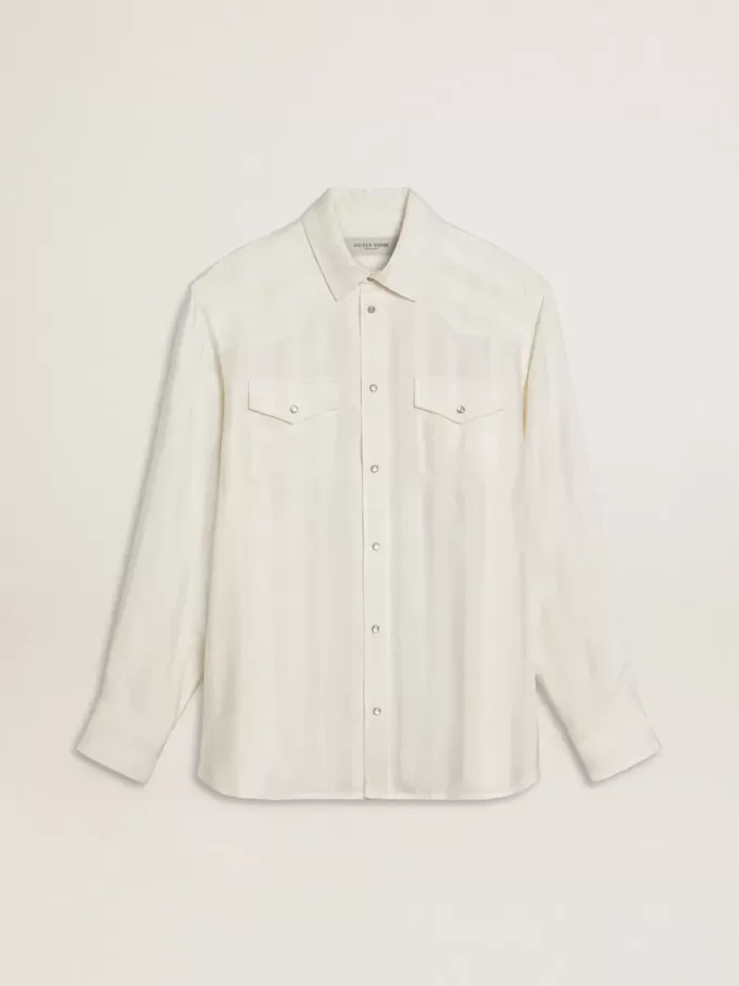 Camicia oversize da uomo bianco consumato con righe verticali Camicia oversize da uomo bianco consumato con righe verticali