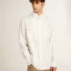 Camicia oversize da uomo bianco consumato con righe verticali Camicia oversize da uomo bianco consumato con righe verticali