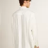 Camicia oversize da uomo bianco consumato con righe verticali Camicia oversize da uomo bianco consumato con righe verticali
