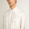 Camicia oversize da uomo bianco consumato con righe verticali Camicia oversize da uomo bianco consumato con righe verticali