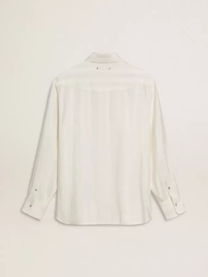 Camicia oversize da uomo bianco consumato con righe verticali Camicia oversize da uomo bianco consumato con righe verticali