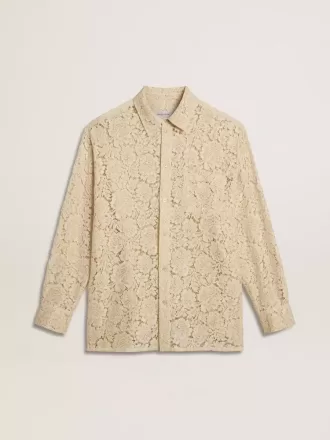 Camicia oversize in pizzo trasparente color crema