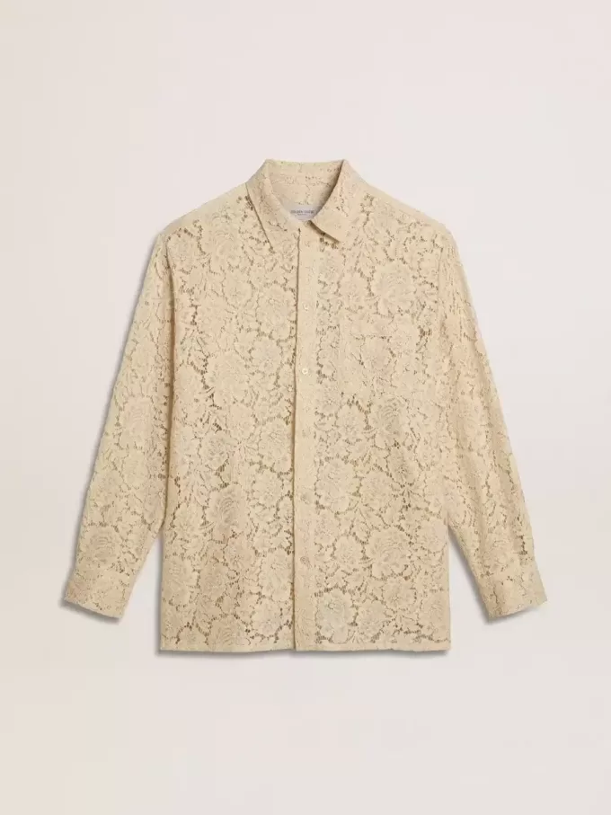Camicia oversize in pizzo trasparente color crema