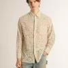 Camicia oversize in pizzo trasparente color crema