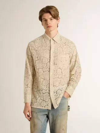 Camicia oversize in pizzo trasparente color crema