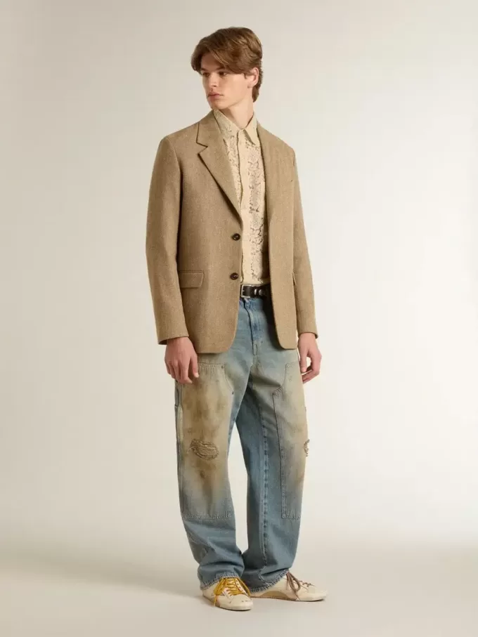 Camicia oversize in pizzo trasparente color crema