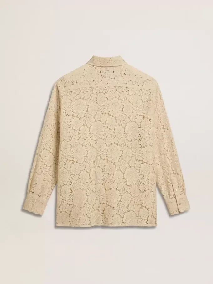Camicia oversize in pizzo trasparente color crema