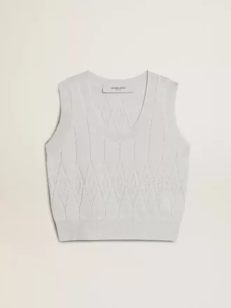 Canotta da donna senza maniche in maglia azzurro baby