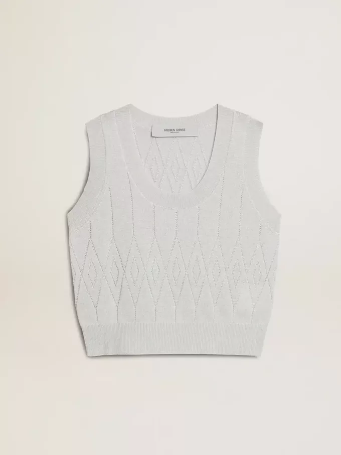 Canotta da donna senza maniche in maglia azzurro baby Canotta da donna senza maniche in maglia azzurro baby