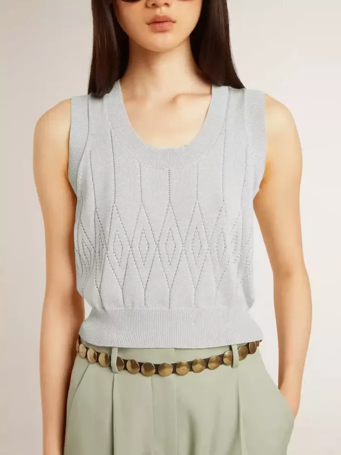 Canotta da donna senza maniche in maglia azzurro baby Canotta da donna senza maniche in maglia azzurro baby