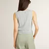 Canotta da donna senza maniche in maglia azzurro baby Canotta da donna senza maniche in maglia azzurro baby