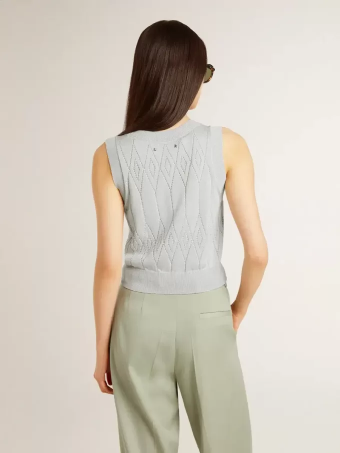 Canotta da donna senza maniche in maglia azzurro baby Canotta da donna senza maniche in maglia azzurro baby