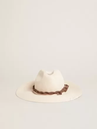 Cappello fedora color pergamena con fascia in pelle