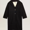 Cappotto cocoon monopetto da donna in lana blu scuro con bottoni dorati