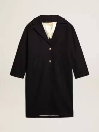 Cappotto cocoon monopetto da donna in lana blu scuro con bottoni dorati
