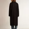 Cappotto cocoon monopetto da donna in lana blu scuro con bottoni dorati