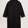 Cappotto cocoon monopetto da donna in lana blu scuro con bottoni dorati