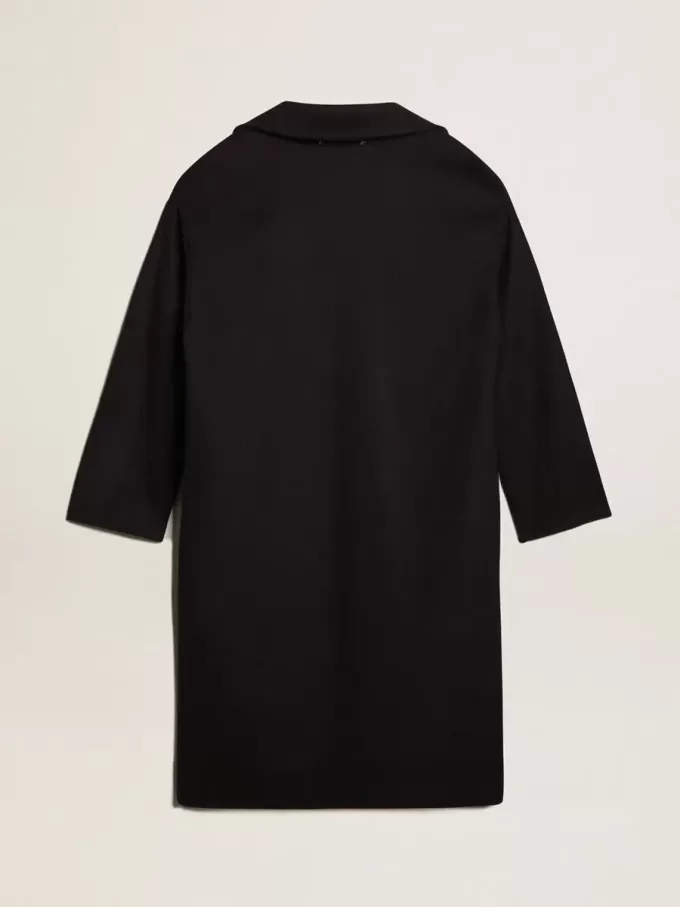 Cappotto cocoon monopetto da donna in lana blu scuro con bottoni dorati
