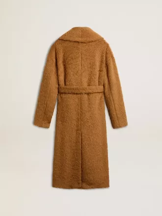 Cappotto da donna con collo a scialle color tabacco