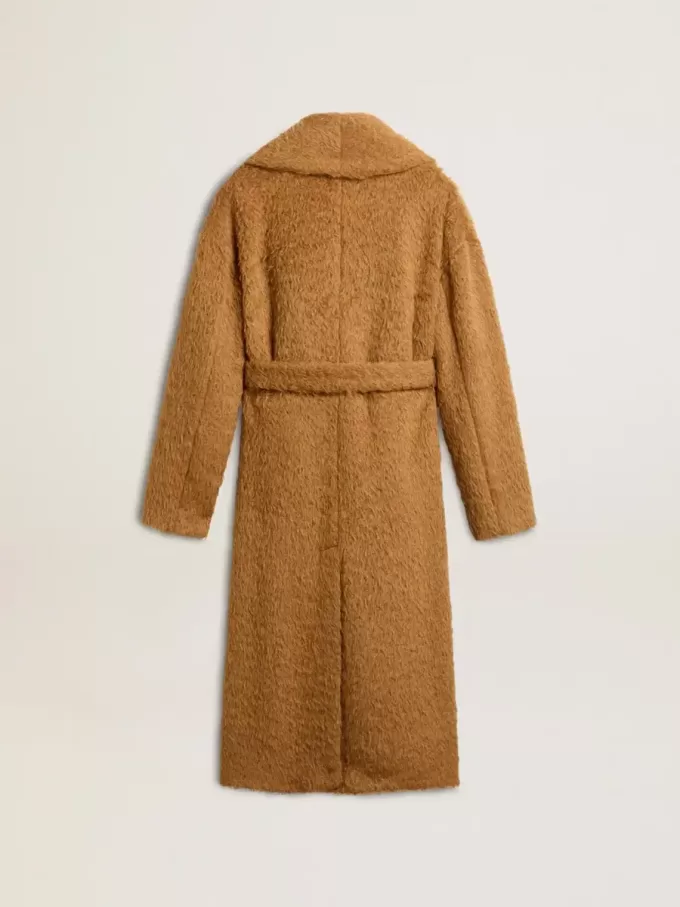 Cappotto da donna con collo a scialle color tabacco Cappotto da donna con collo a scialle color tabacco