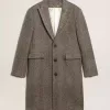 Cappotto da uomo monopetto in lana con trama a spina di pesce beige e grigia Cappotto da uomo monopetto in lana con trama a spina di pesce beige e grigia