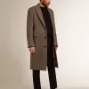 Cappotto da uomo monopetto in lana con trama a spina di pesce beige e grigia Cappotto da uomo monopetto in lana con trama a spina di pesce beige e grigia