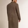 Cappotto da uomo monopetto in lana con trama a spina di pesce beige e grigia Cappotto da uomo monopetto in lana con trama a spina di pesce beige e grigia