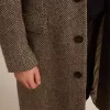 Cappotto da uomo monopetto in lana con trama a spina di pesce beige e grigia Cappotto da uomo monopetto in lana con trama a spina di pesce beige e grigia