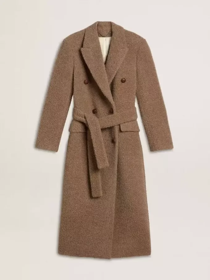 Cappotto doppiopetto da donna in misto lana beige Cappotto doppiopetto da donna in misto lana beige