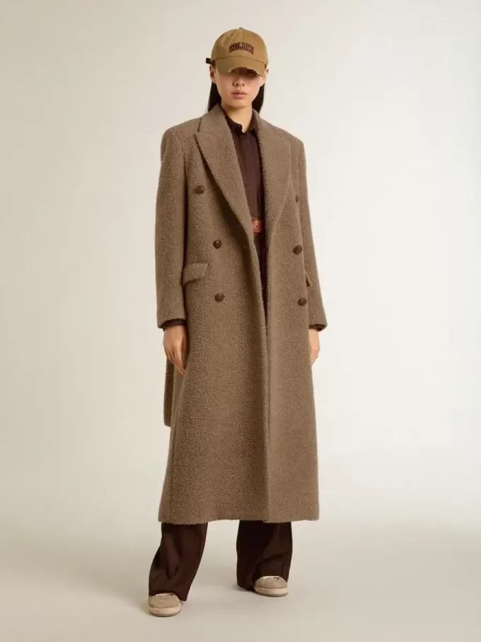 Cappotto doppiopetto da donna in misto lana beige Cappotto doppiopetto da donna in misto lana beige