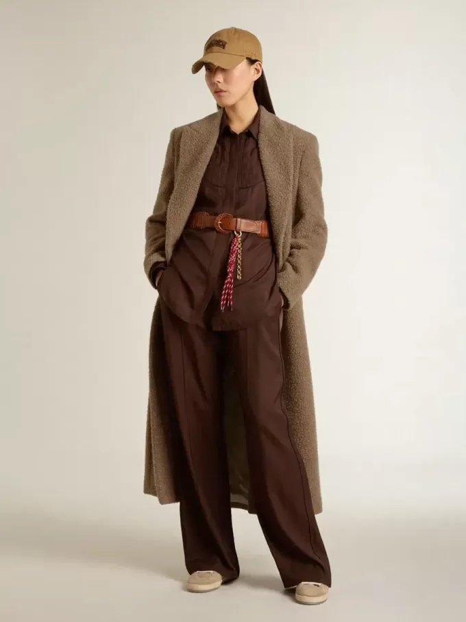 Cappotto doppiopetto da donna in misto lana beige Cappotto doppiopetto da donna in misto lana beige