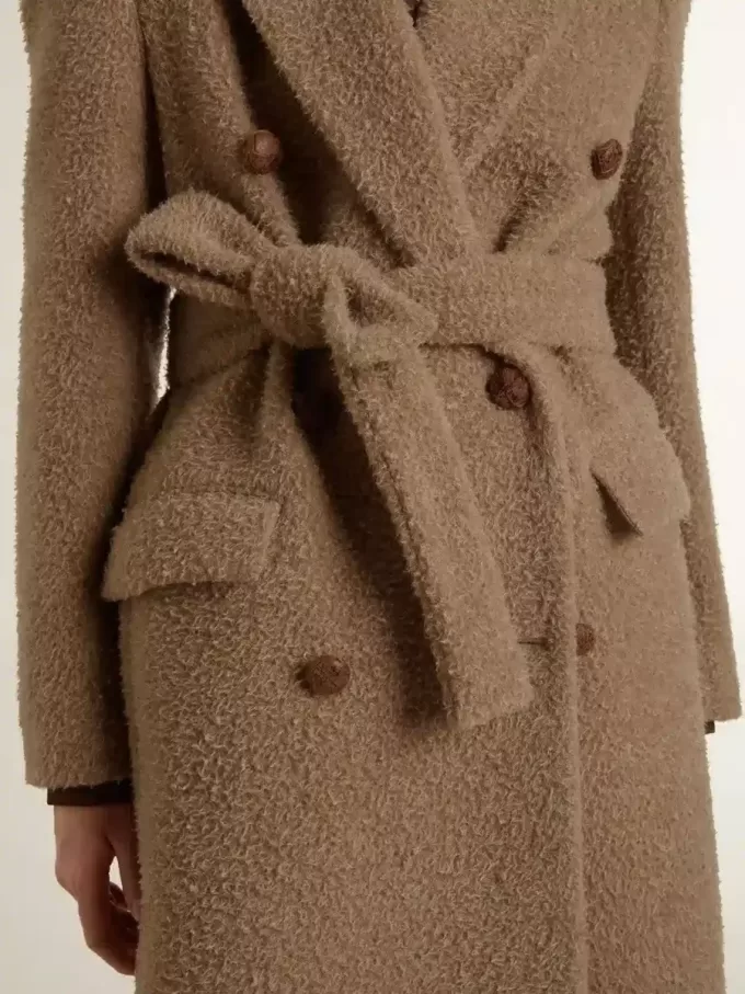Cappotto doppiopetto da donna in misto lana beige Cappotto doppiopetto da donna in misto lana beige