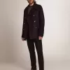 Cappotto doppiopetto da uomo in lana blu scuro con bottoni dorati Cappotto doppiopetto da uomo in lana blu scuro con bottoni dorati
