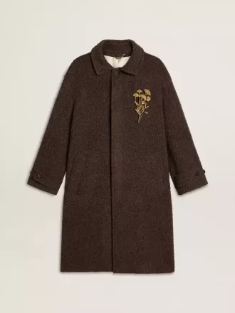 Cappotto Journey monopetto da uomo in misto lana stropicciata con spilla floreale