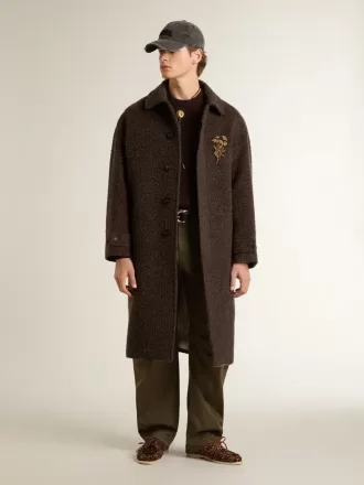 Cappotto Journey monopetto da uomo in misto lana stropicciata con spilla floreale