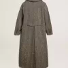 Cappotto lungo da donna con motivo a spina di pesce e dettagli gialli Cappotto lungo da donna con motivo a spina di pesce e dettagli gialli