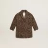 Cappotto monopetto da bambina in lana con stampa animalier jacquard