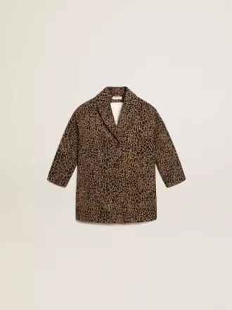 Cappotto monopetto da bambina in lana con stampa animalier jacquard