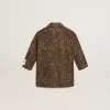 Cappotto monopetto da bambina in lana con stampa animalier jacquard
