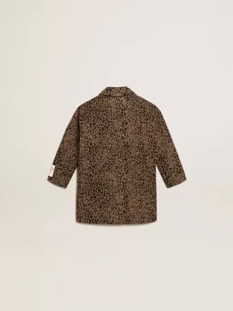 Cappotto monopetto da bambina in lana con stampa animalier jacquard