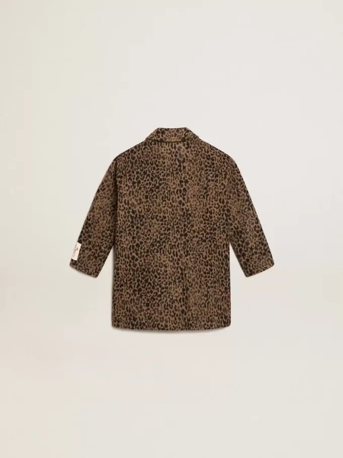 Cappotto monopetto da bambina in lana con stampa animalier jacquard