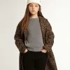 Cappotto monopetto da bambina in lana con stampa animalier jacquard