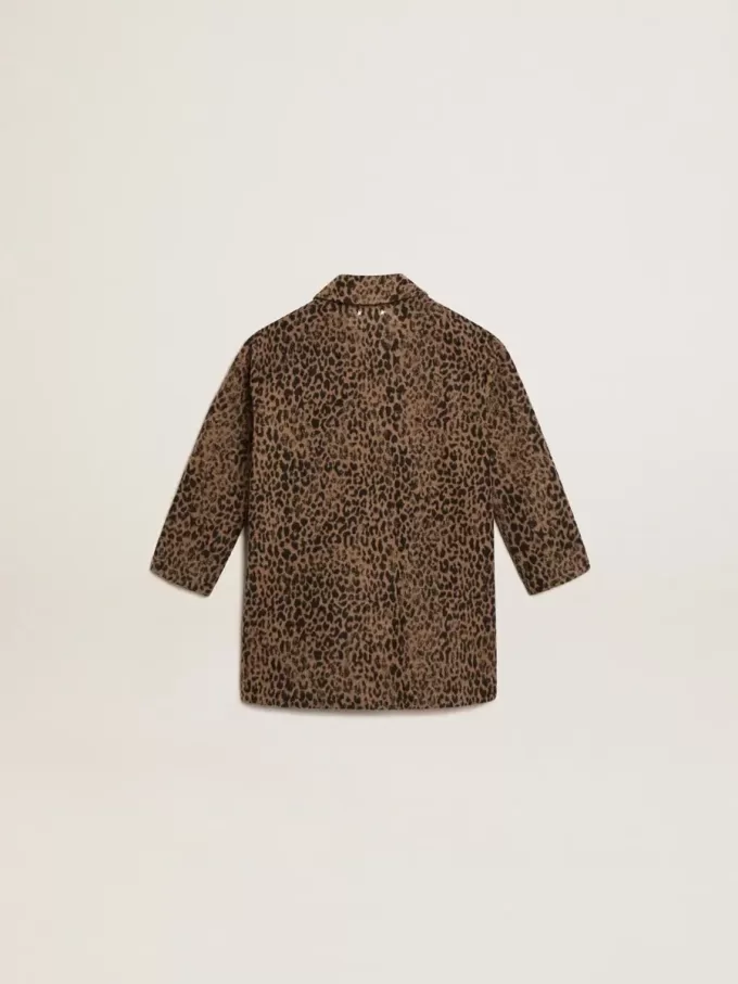 Cappotto monopetto da bambina in lana con stampa animalier jacquard