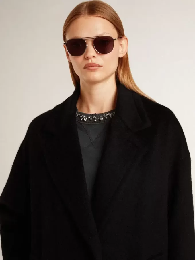Cappotto nero monopetto da donna Cappotto nero monopetto da donna
