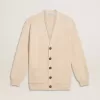 Cardigan da donna beige con scritta “Golden” sul retro