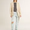 Cardigan da donna beige con scritta “Golden” sul retro